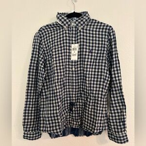 Ralph Lauren Classic Fit Button Up Plaid Navy Blue Shirt Size M NWT